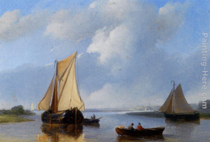 Shipping in a Calm painting - Petrus Jan Schotel Shipping in a Calm art painting